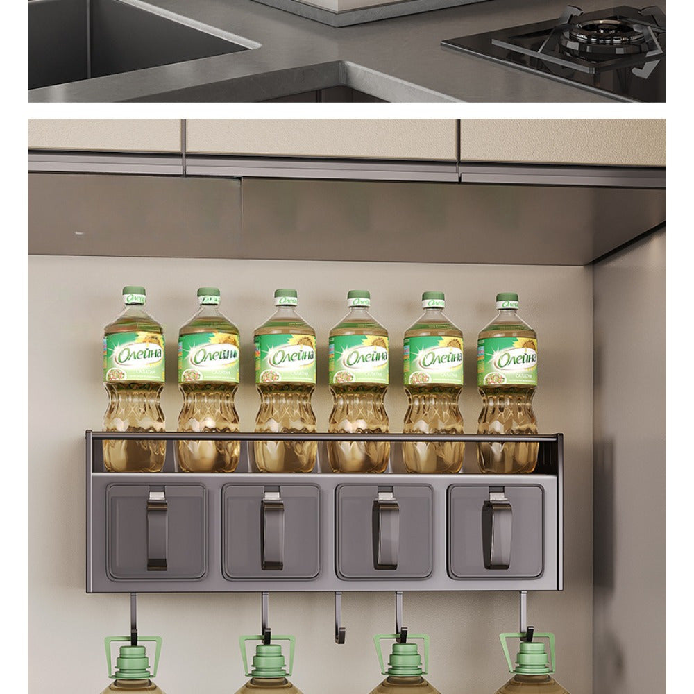Modern Wall-Mounted Metal Spice Rack Organizer with Hanging Shelf for Kitchen Storage