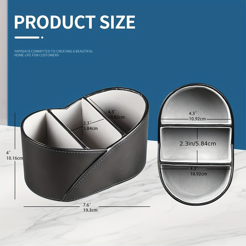 Faux Leather Remote Control Holder with 3 Compartments Birds Nest Design Waterproof Desk Organizer for Makeup Stationery