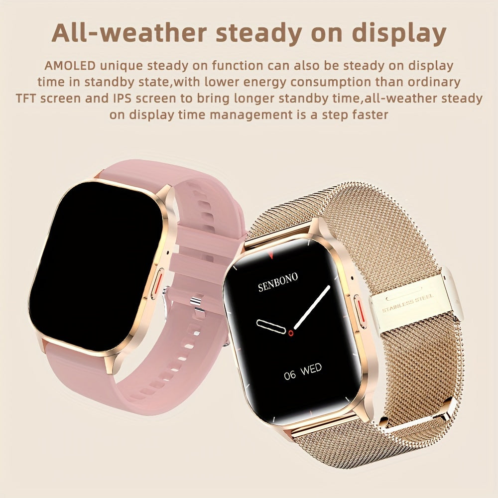 SENBONO Смарт-часы с 5,11 см полным сенсорным AMOLED экраном, беспроводными вызовами, трекером активности, монитором сна, шагомером, дистанцией, калориями, более 100 режимами упражнений для мужчин и женщин. Отличный подарок.
