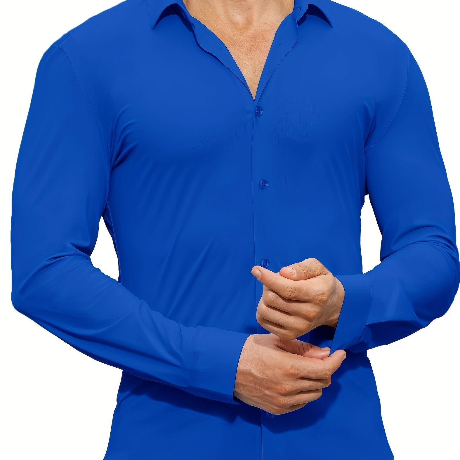 Men's Solid Color Woven Cotton Spandex Long Sleeve Shirt for Casual Wear