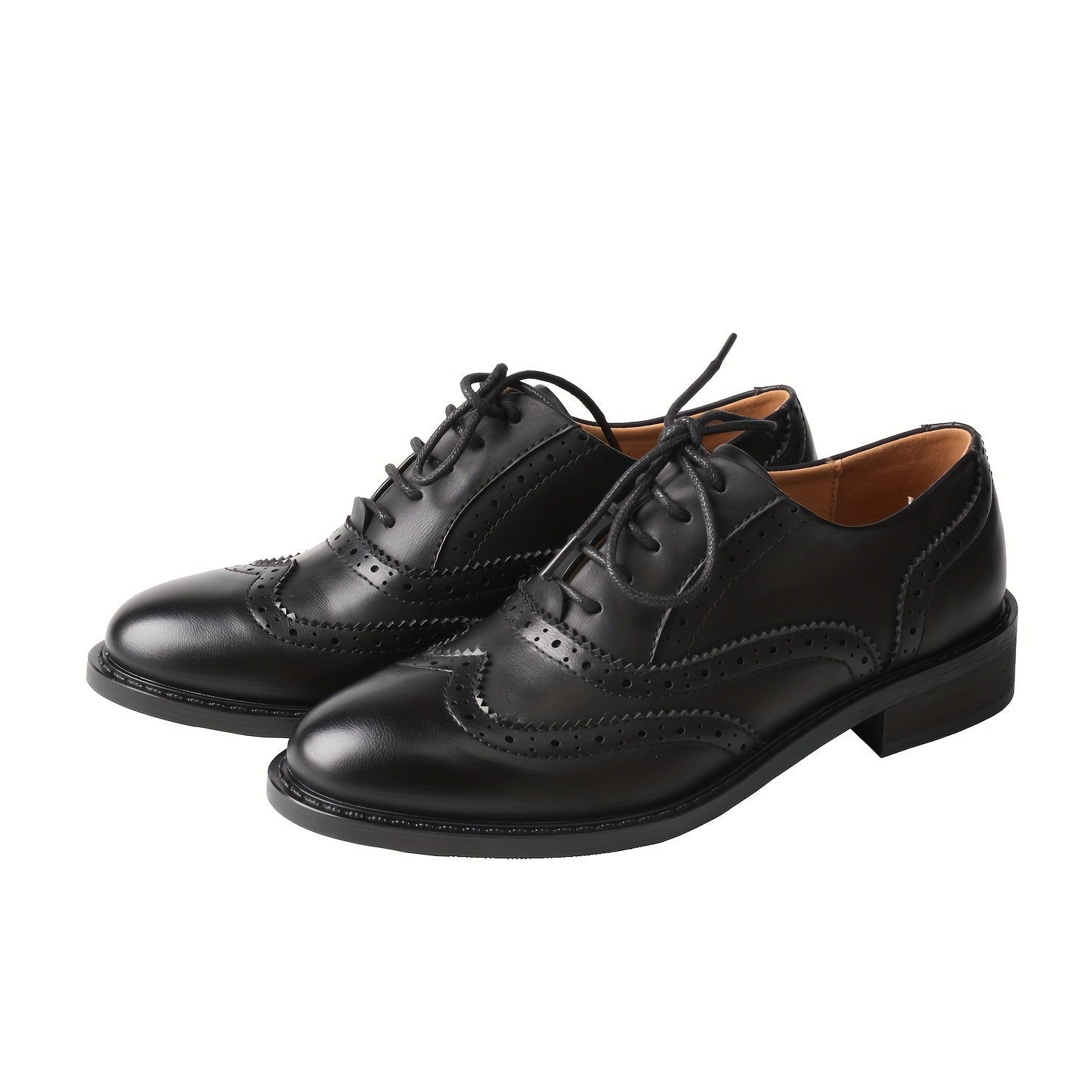 Women's Thick Soled Classic Leather Oxford Shoes with Carved Details