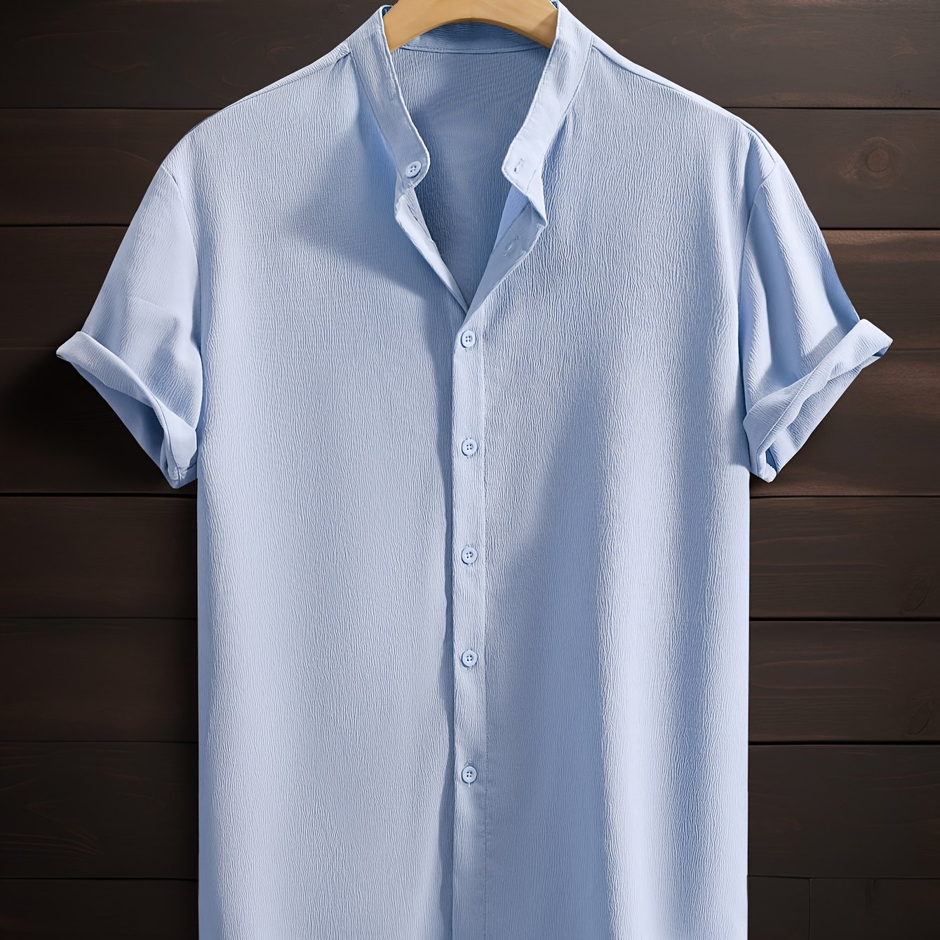 Men's Green Short-Sleeve Woven Cotton Casual Shirt for Summer