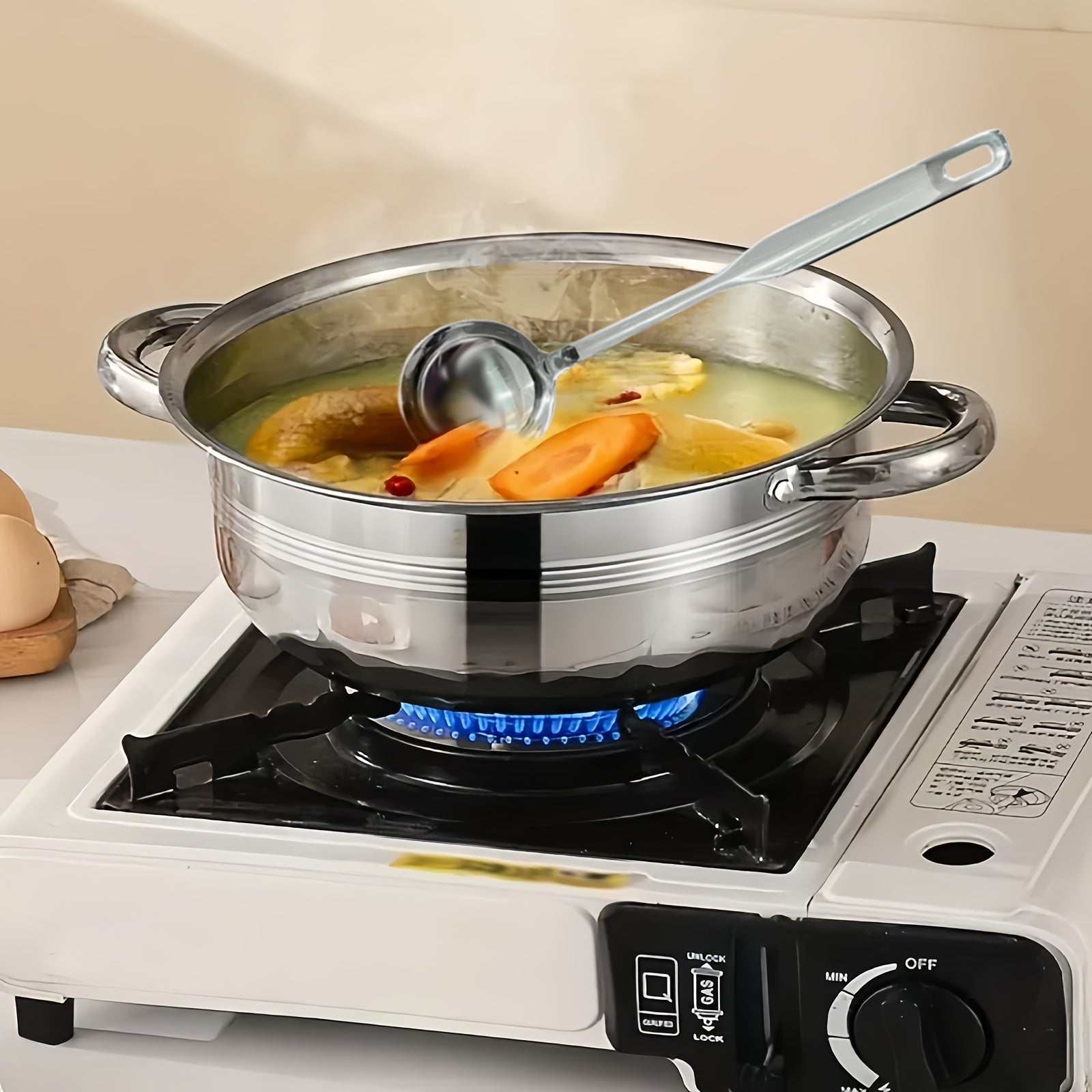 Set of 10 Stainless Steel Cookware Pots with Lids and Spoons for Soup Noodles Seafood