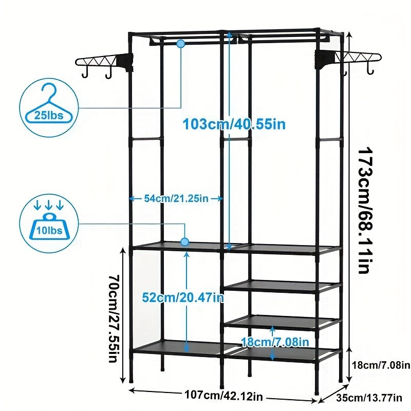 Perchero de metal portátil con almacenamiento para zapatos y accesorios para dormitorio, entrada u oficina