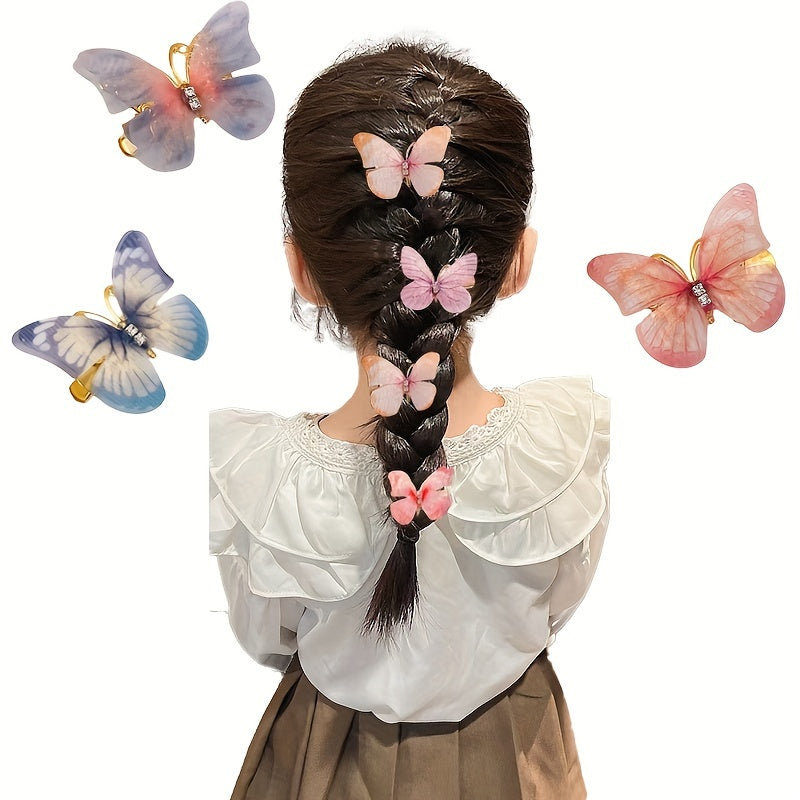 Kids Butterfly Hair Clips Set with Rhinestones Gradient Colors for Girls