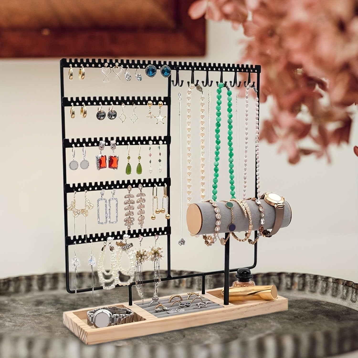 Soporte para joyería con soporte para pendientes, collar, anillo, reloj, pulsera y exhibidor organizador de exhibición