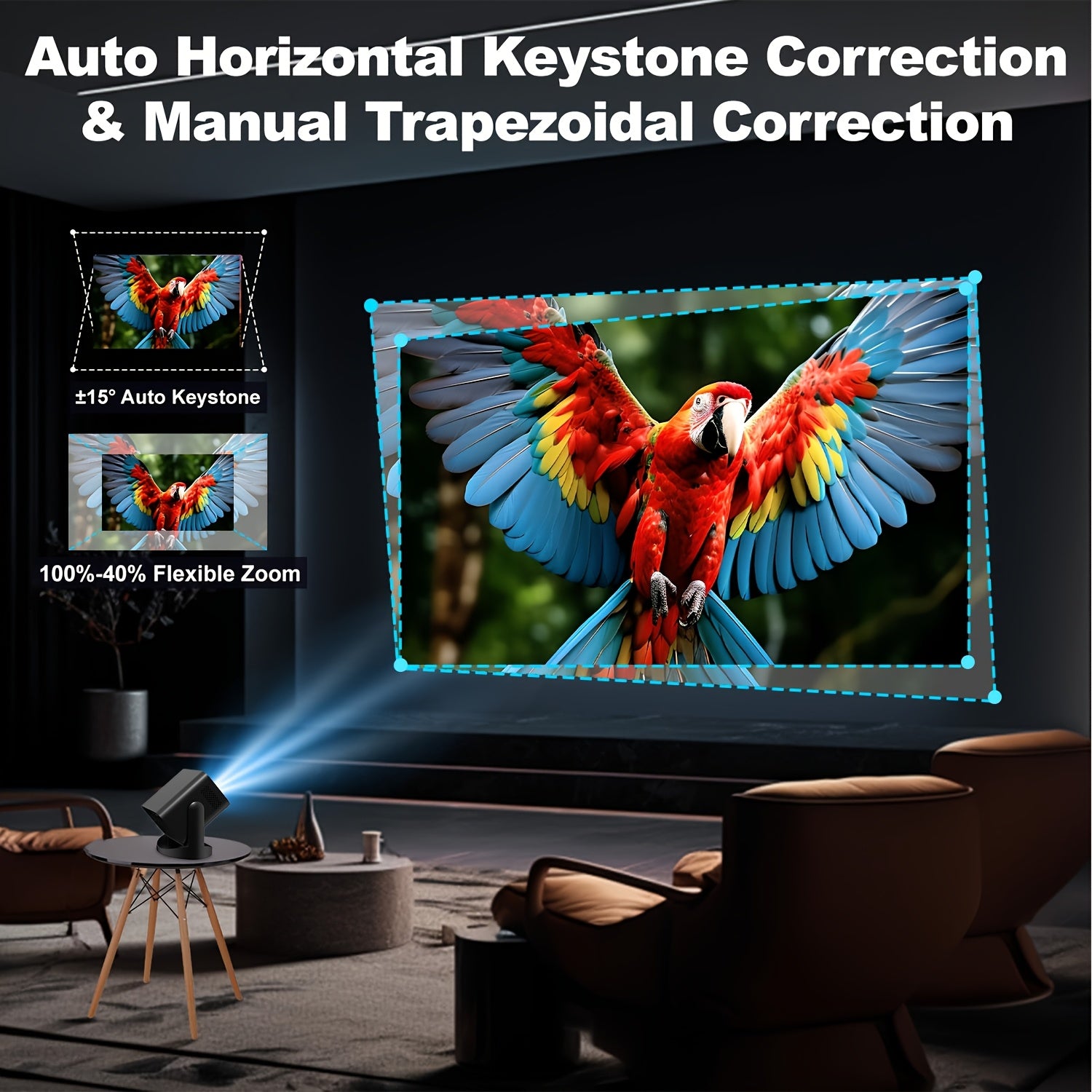 Mini 4K Projector with Auto Focus Keystone Correction HD Home Cinema