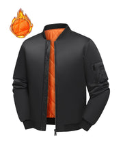 Men's Plus Size Bomber Jacket Solid Color Polyester Preppy Baseball Collar Zipper Regular Fit
