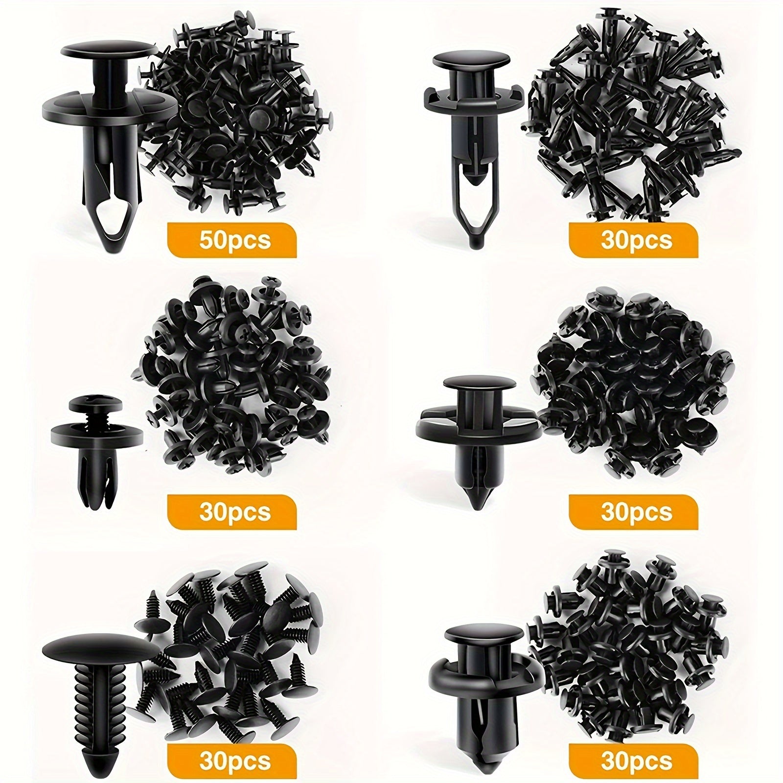 200Pcs Car Fixing Clips Universal 6 Types Bumper Push Rivet Auto Parts