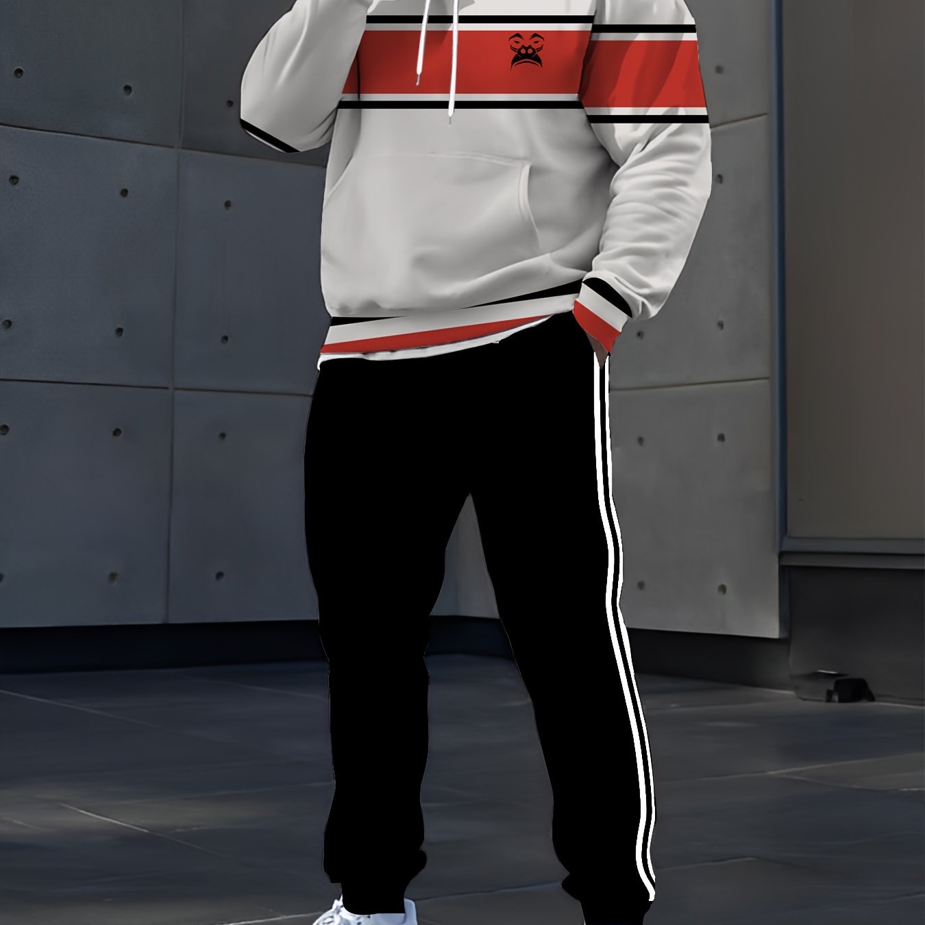 Conjunto de sudadera con capucha y pantalones deportivos de poliéster con estampado digital para hombres, ideal para primavera y otoño, casual y al aire libre