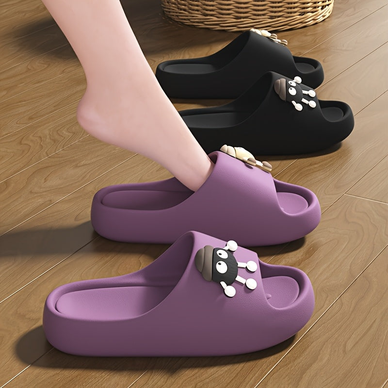 Women's Cartoon Bear Slip-On Slippers with Cushioned EVA Sole Black Red