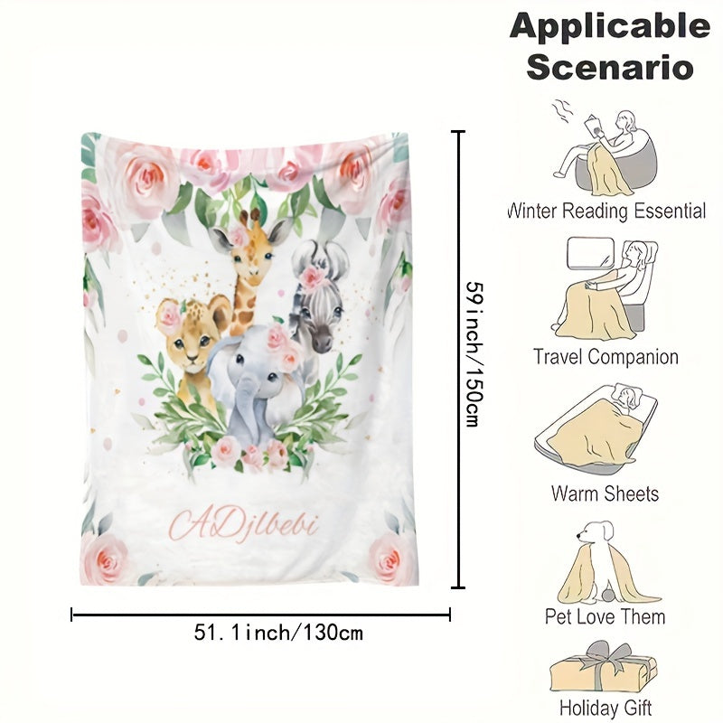 Cozy Flannel Throw Blanket with Custom Elephant Pattern Personalized Soft All-Season Gift