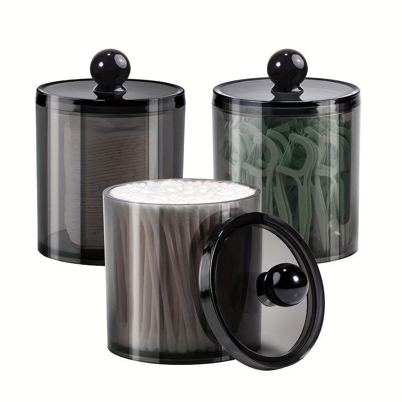 10 Oz Black Plastic Bathroom Storage Jar for Cotton Balls Swabs and Hair Ties