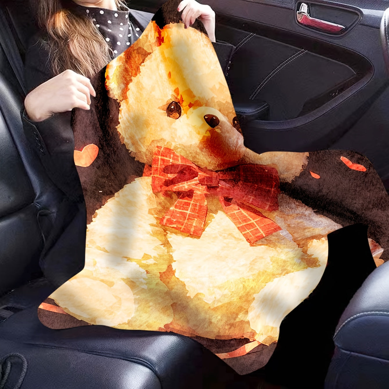 Digital Print Teddy Bear Flannel Throw Blanket Cozy All-Season Cover Brown Love Hearts