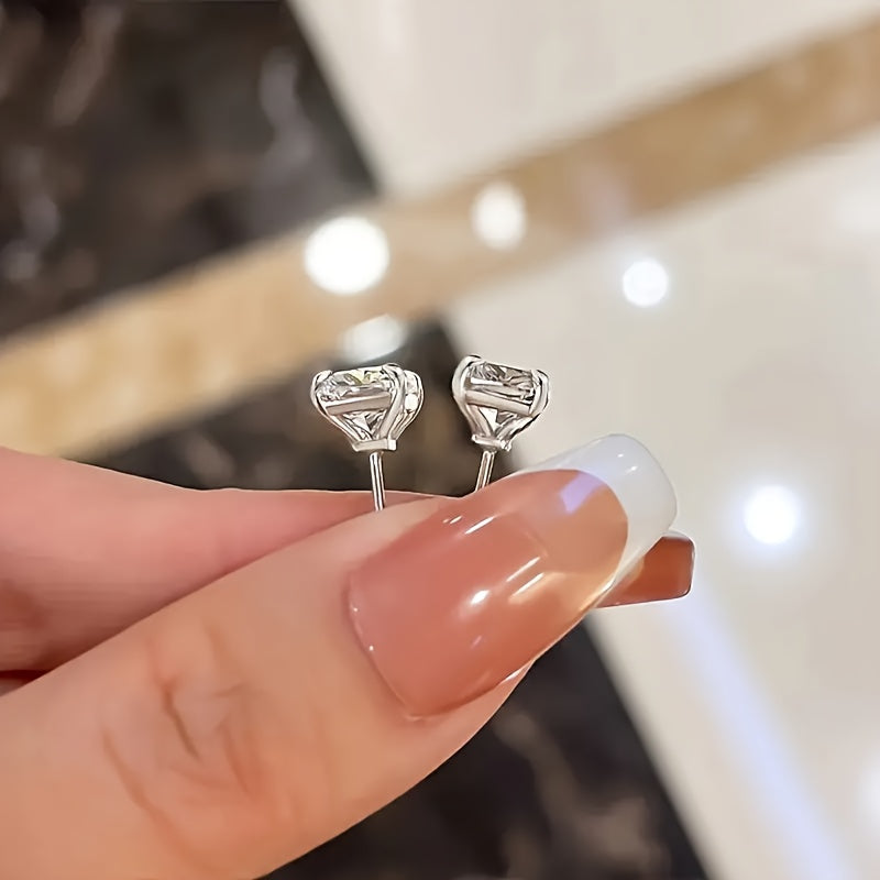 Women's Square Cubic Zirconia Stud Earrings in Sterling Silver Lightweight Jewelry