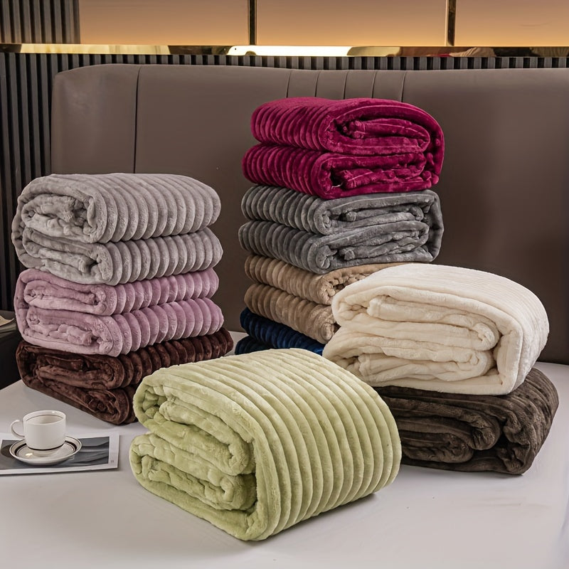 Flannel Striped Blanket for Bedroom Sofa Travel Cozy and Cute 1pc