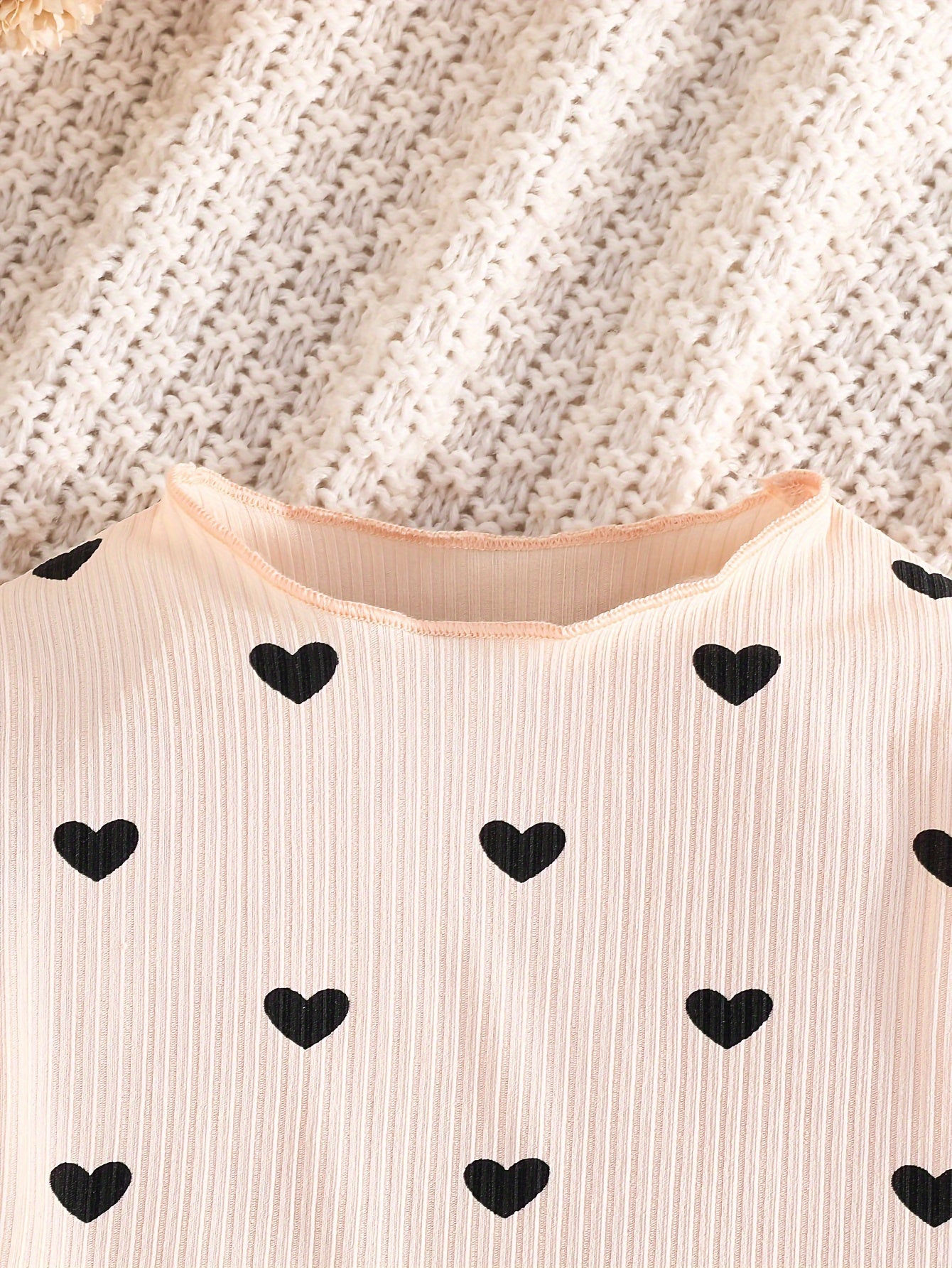 Girls' 3-Piece Long Sleeve Outfit Set with Heart Pattern Brown Black Polyester All-Season