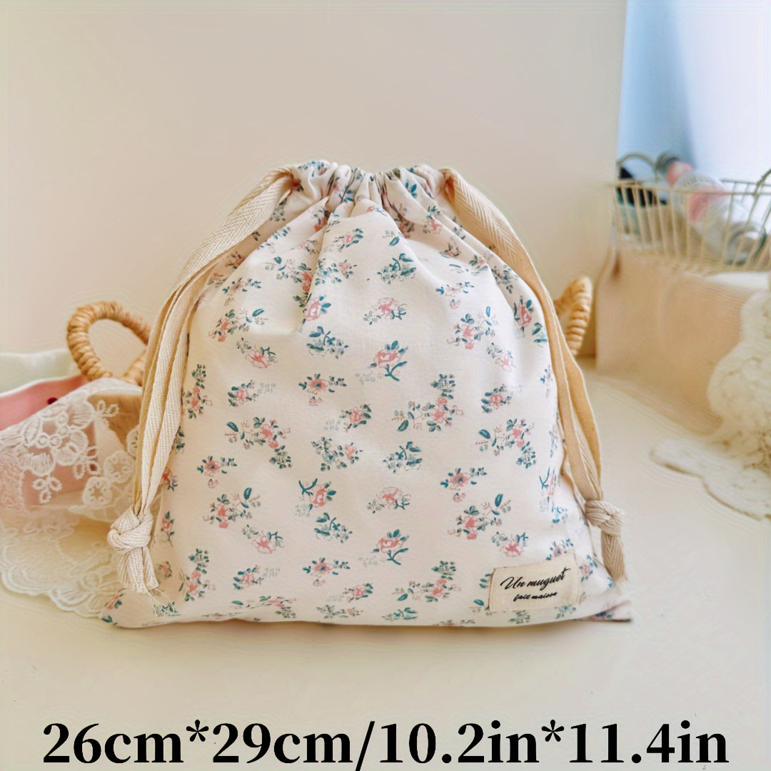 Embroidered Bowknot Drawstring Storage Bag for Travel Jewelry Cosmetics Diaper Organizer