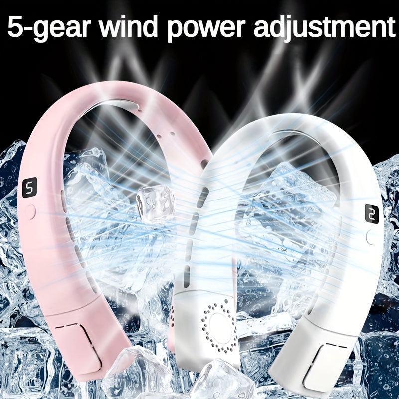 Ventilador digital de cuello de 5 modos portátil con placa de enfriamiento para actividades al aire libre camping viajes pesca recargable por USB