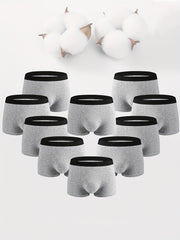 10 Pcs Men's Solid Cotton Boxer Briefs Breathable Comfortable Underwear