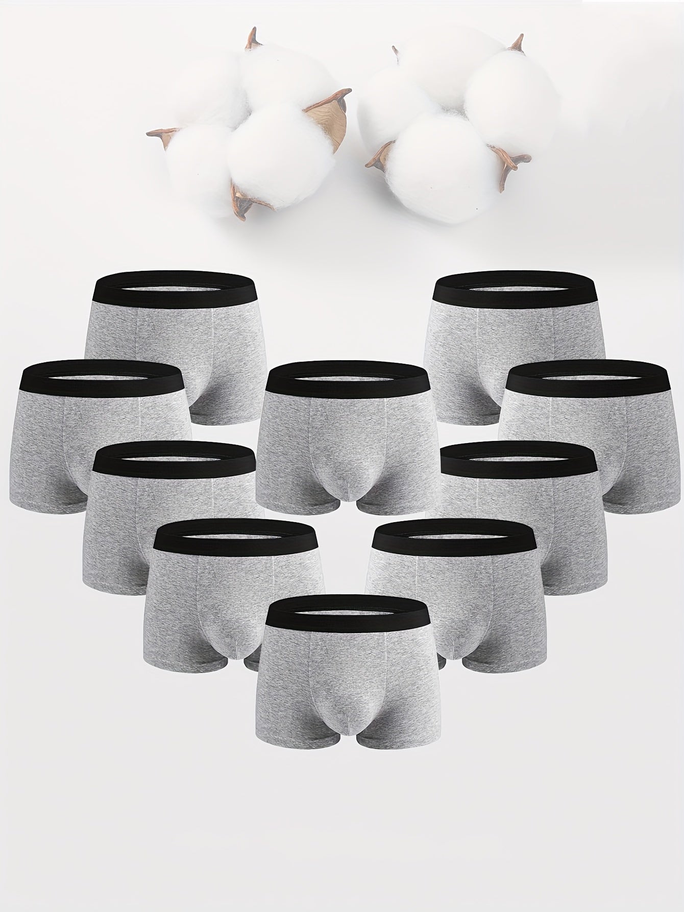 10 Pcs Men's Solid Cotton Boxer Briefs Breathable Comfortable Underwear