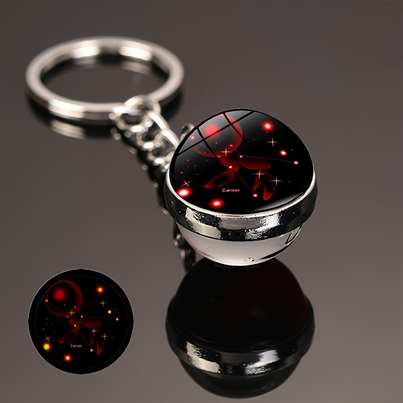 Starry Night Zodiac Keychain Double-Sided Glass Ball Glow-in-Dark Car Accessory
