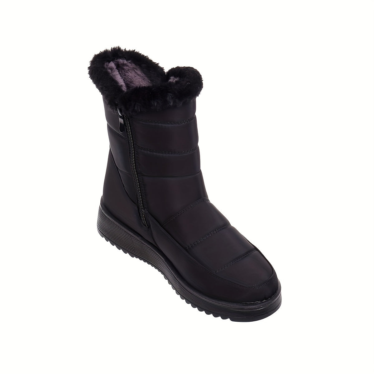 Women's Mid-Calf Winter Boots Faux Fur Lined Black Snow Boots