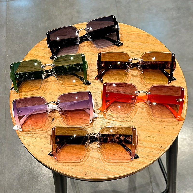 Unisex Oversized Rimless Gradient Anti-Glare Sunglasses for Beach and Vacation