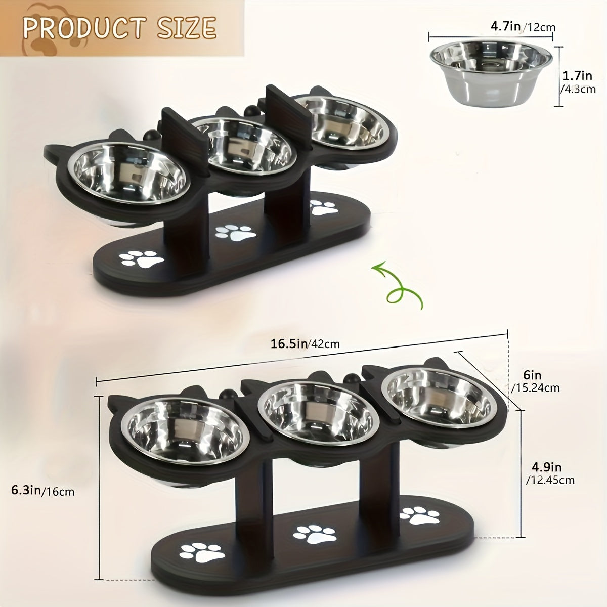 Adjustable Elevated Cat and Small Pet Food Bowl with Stainless Steel Stands