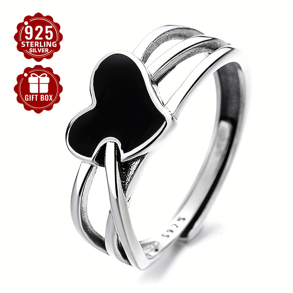 925 Sterling Silver Ochiq Halqa Qora Yurak Dizayni bilan, Xavfli Sevgi Ramzi, erkaklar va ayollar uchun mukammal. Ushbu yuqori sifatli sozlanadigan halqa xavfli sevgi mohiyatini ifodalaydigan bayonot bo'lagidir.