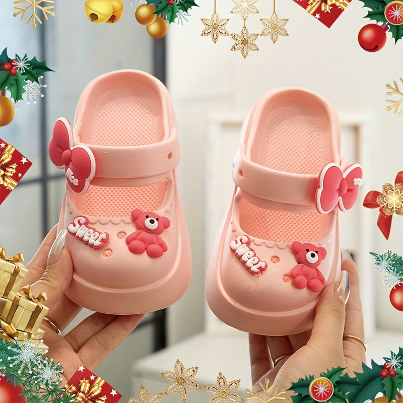 Kids Girls Cartoon Bear EVA Slides Indoor Outdoor Slip-On Casual Shoes