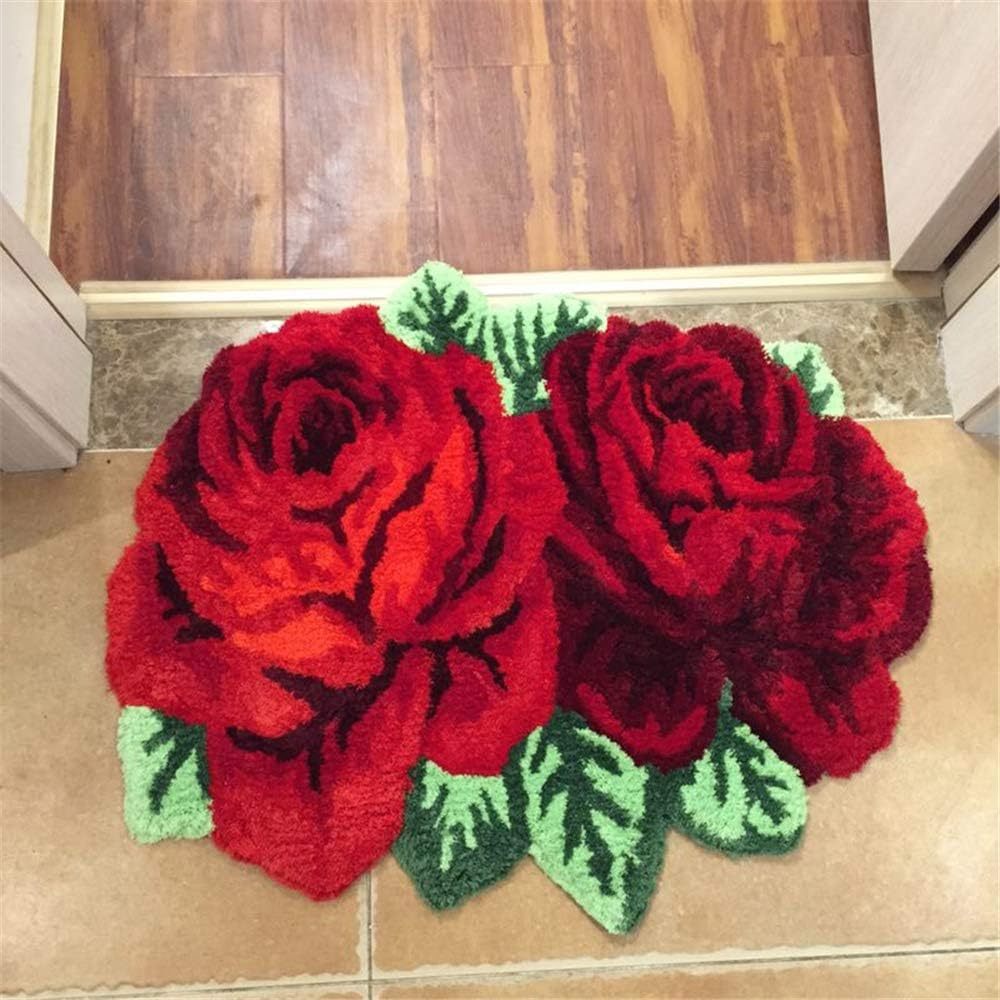 Valentine's Day Decor Crystal Velvet Rose Bath Rug Non-Slip 1cm Thick