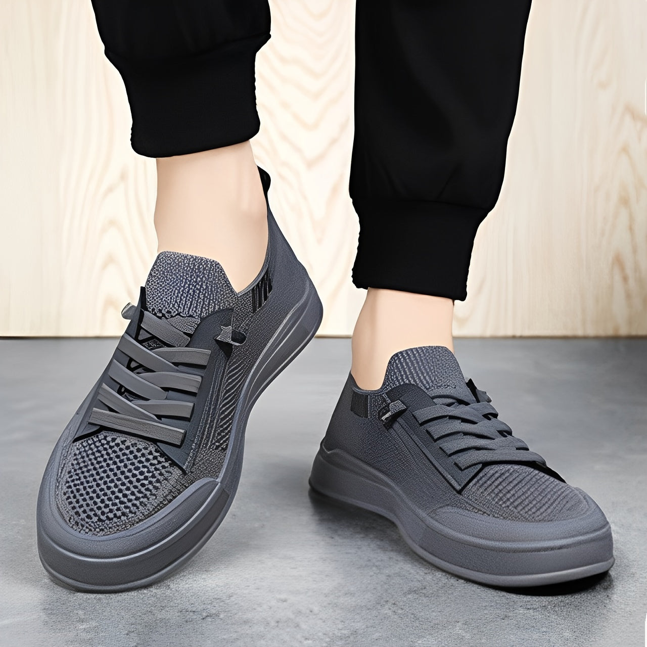 Men's Breathable Knit Sneakers for Outdoor Walking and Travel in Gray Green Beige Black