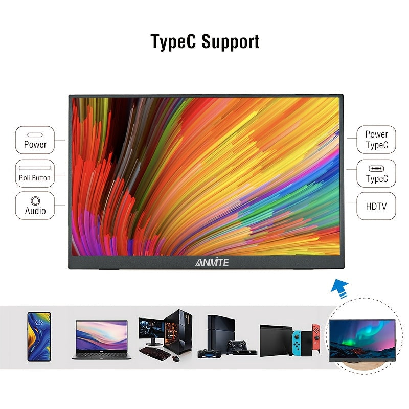 15.6 dyuymli portativ sensorli ekran monitor FHD 1080p USB-C mato uchun noutbuklar, o'yinlar, Raspberry Pi