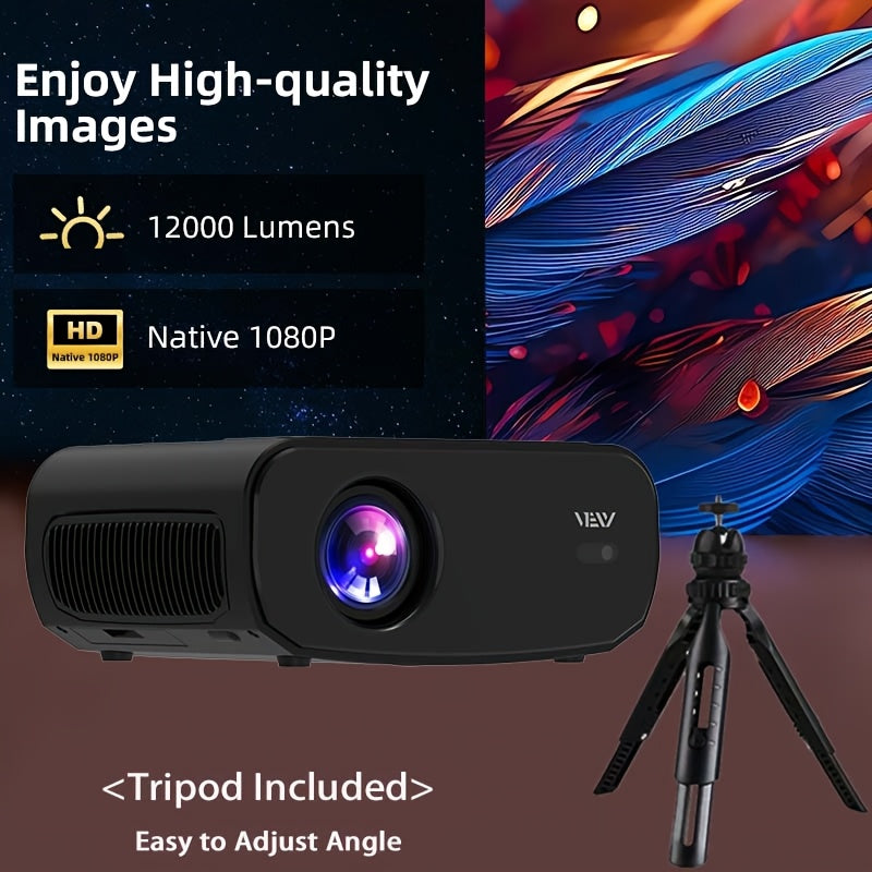 Portable 1080P Projector with Android TV WiFi 6 4K Support for Home Theater