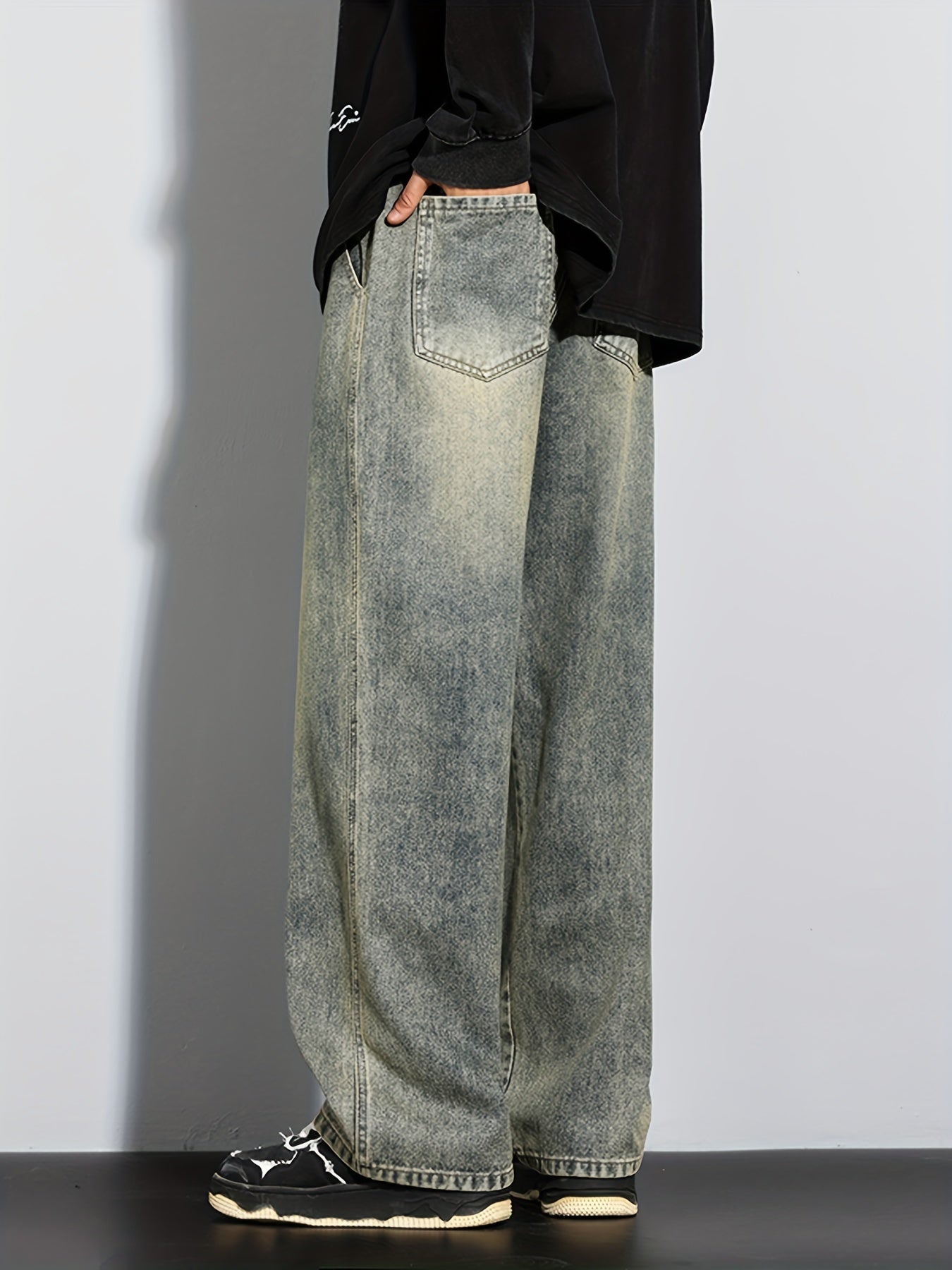 Men's Casual Loose-Fit Jeans with Elastic Waistband in Washed Denim, Non-Stretch, Available in 5 Colors