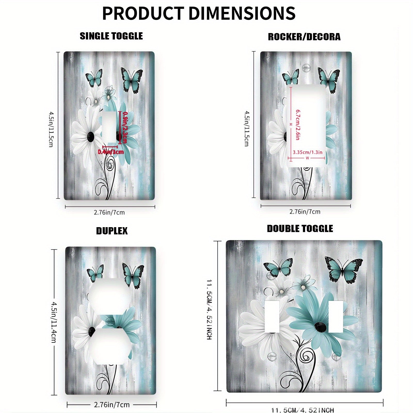 Teal Daisy and Butterfly Light Switch Cover Farmhouse Style Easy to Install 1 or 2 Gang