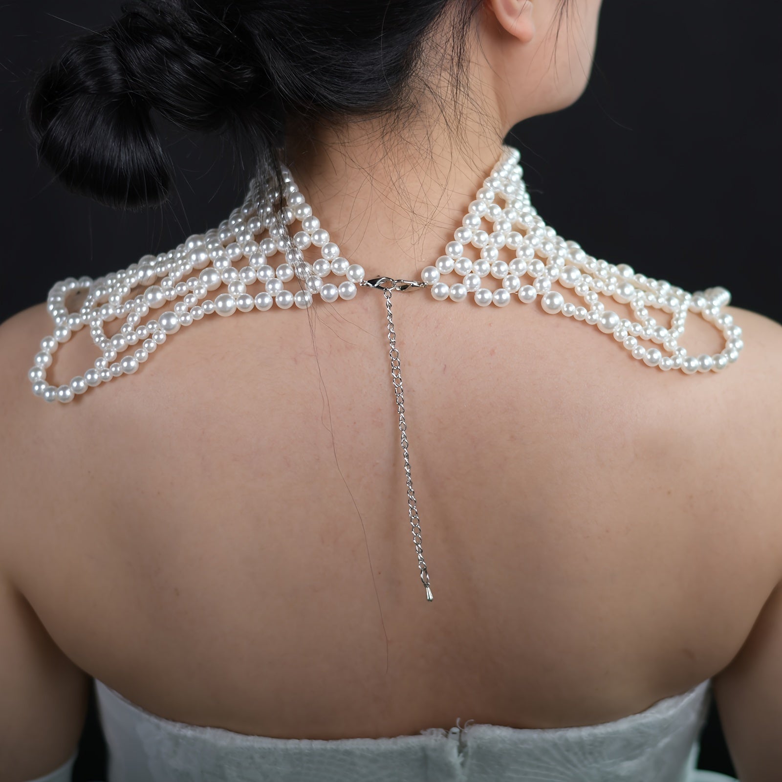 Women's Handmade Imitation Pearl Necklace with Beaded Details and Extension Chain for Wedding and Formal Wear