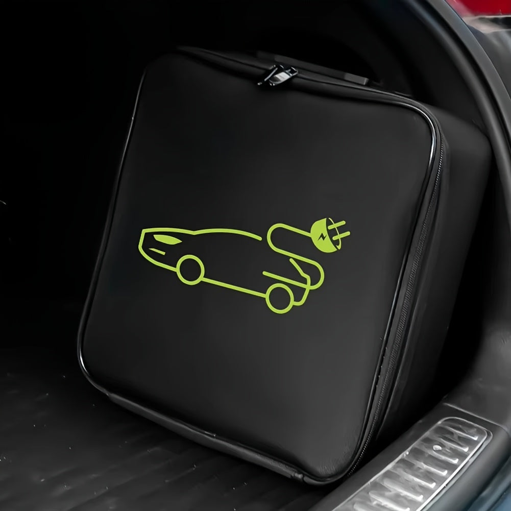 Electric Vehicle Charger Storage Bag Polyester Organizer with Green Wheel Design