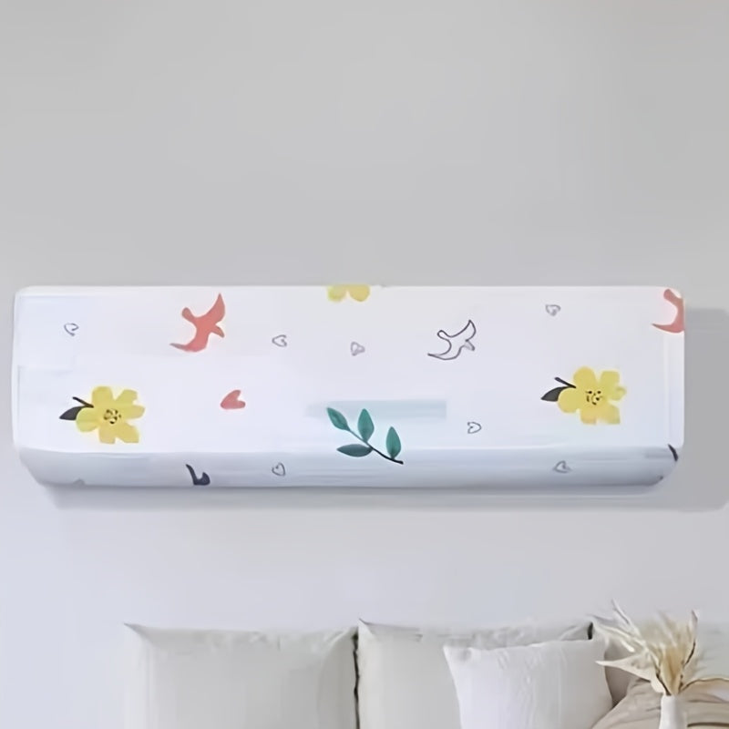 Wall-Mounted AC Unit Dust Cover Floral Bird Pattern Waterproof Washable Reusable Indoor Outdoor