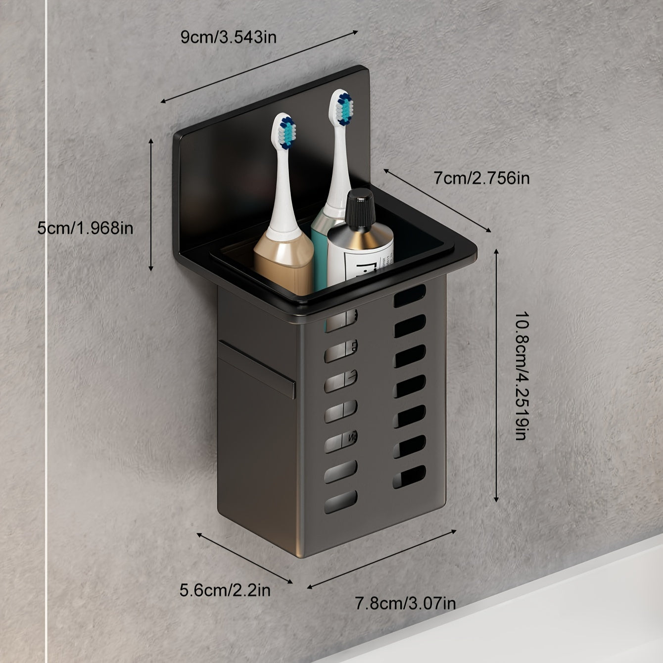 Black Wall-Mounted Toothbrush and Toothpaste Holder Mold-Resistant Easy Install