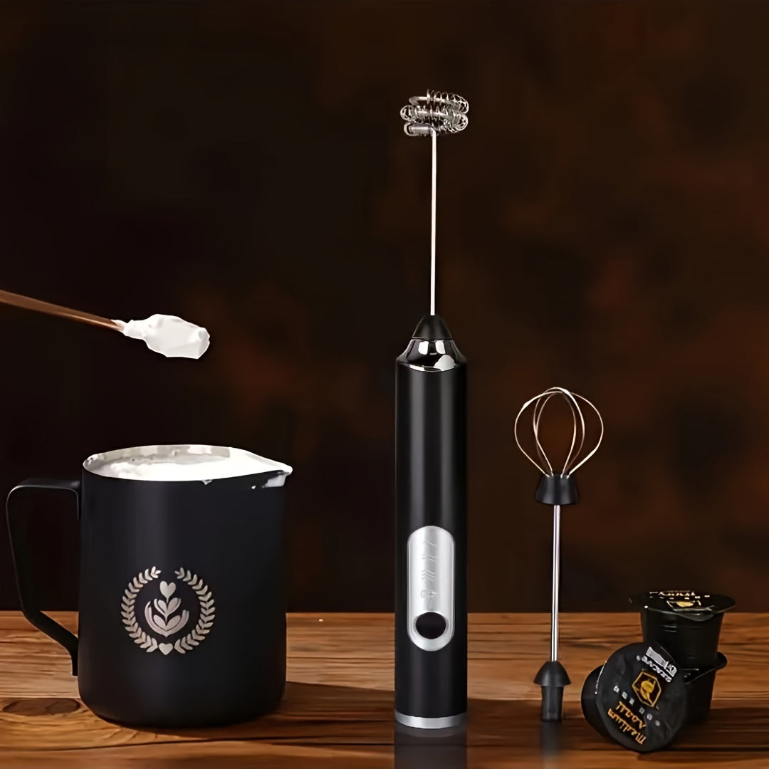 Electric Handheld Frother with USB Charging, 3 Speeds, Stainless Steel Rods