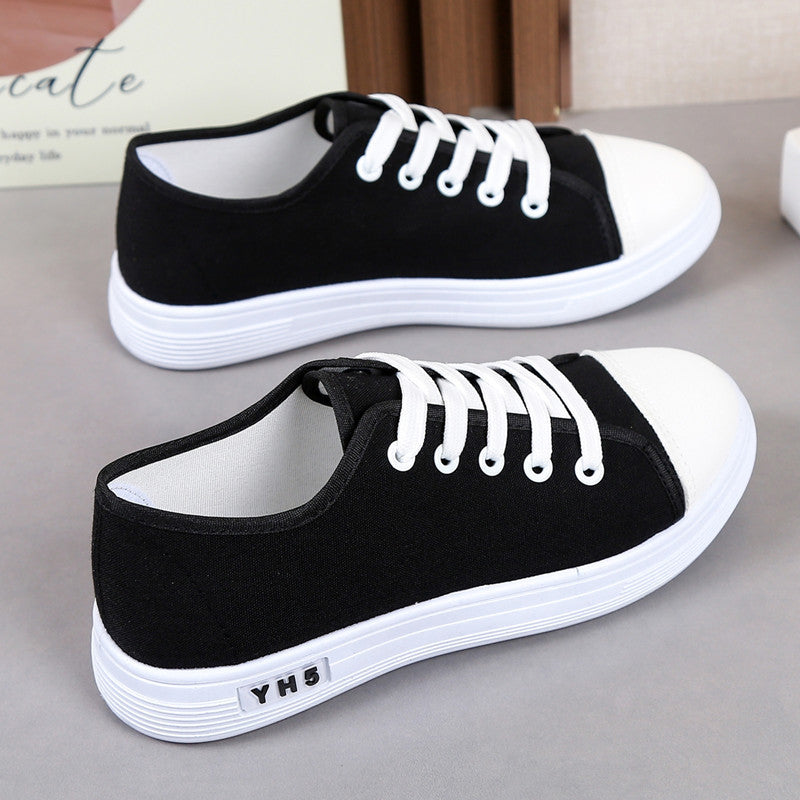 Women's Breathable Casual Sneakers Low Top White Black Rubber Sole