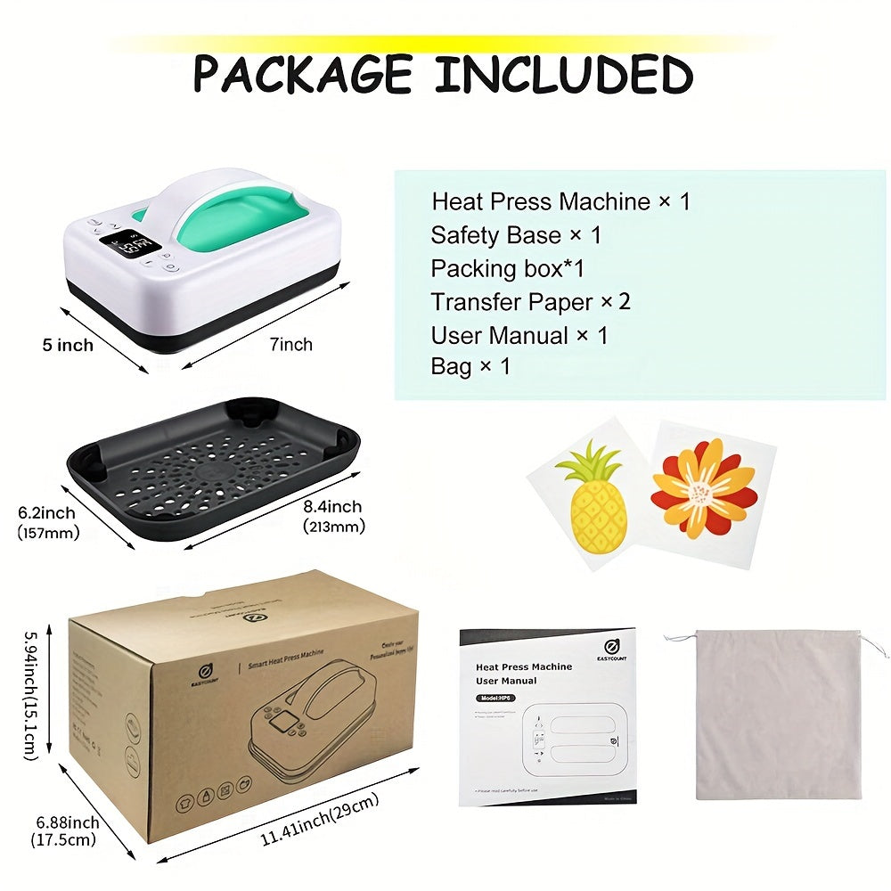 Portativ issiqlik press mashinasi T-shirtlar, tote sumkalar, yostiqlar uchun, raqamli issiqlik press