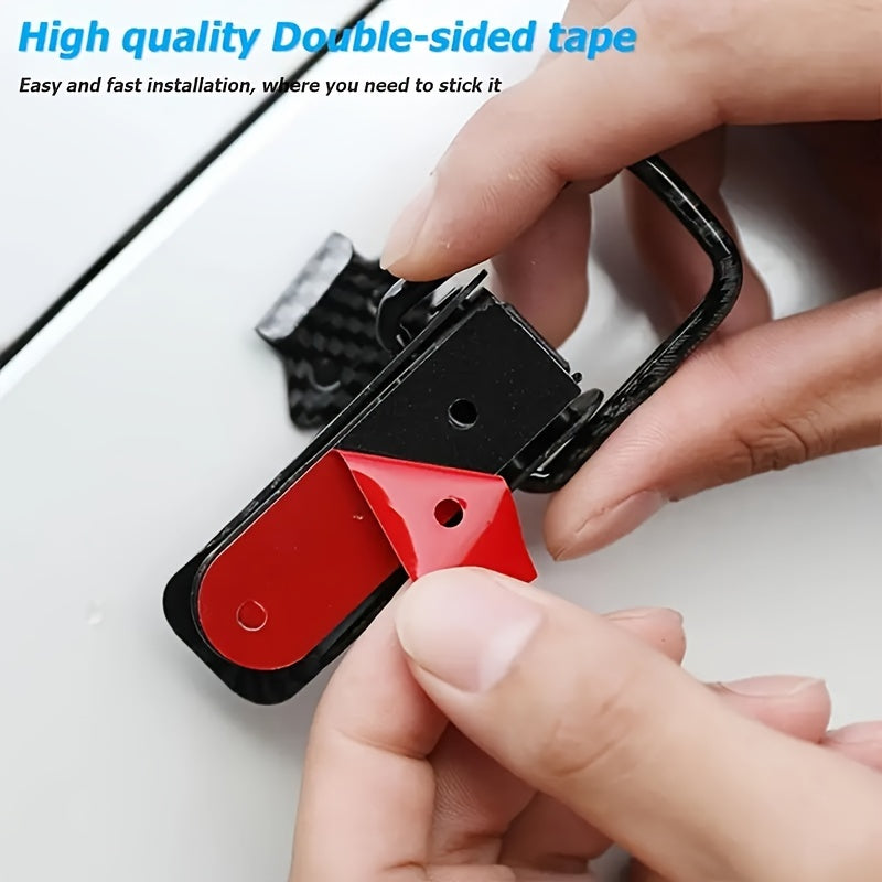 2 dona metallik o'zgaruvchan klamp fastenerlari avtomobil bumperslari va bagajlar uchun karbon tolasi teksturasi bilan