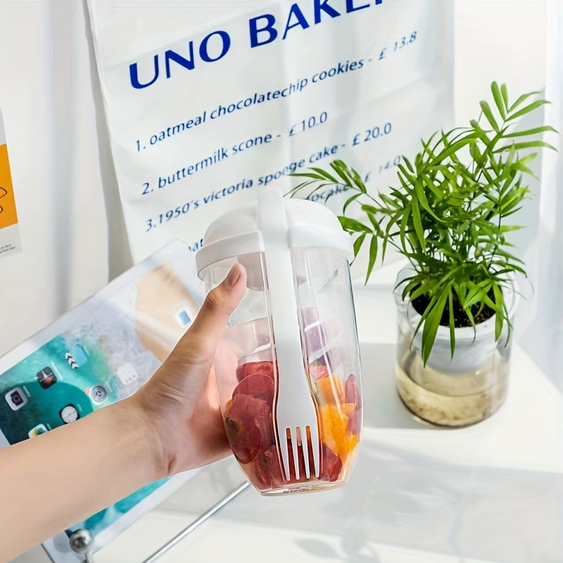 1000 мл салатный контейнер из пластика без BPA, овальной формы, с держателем для заправки и вилкой для овощей и фруктов на ходу