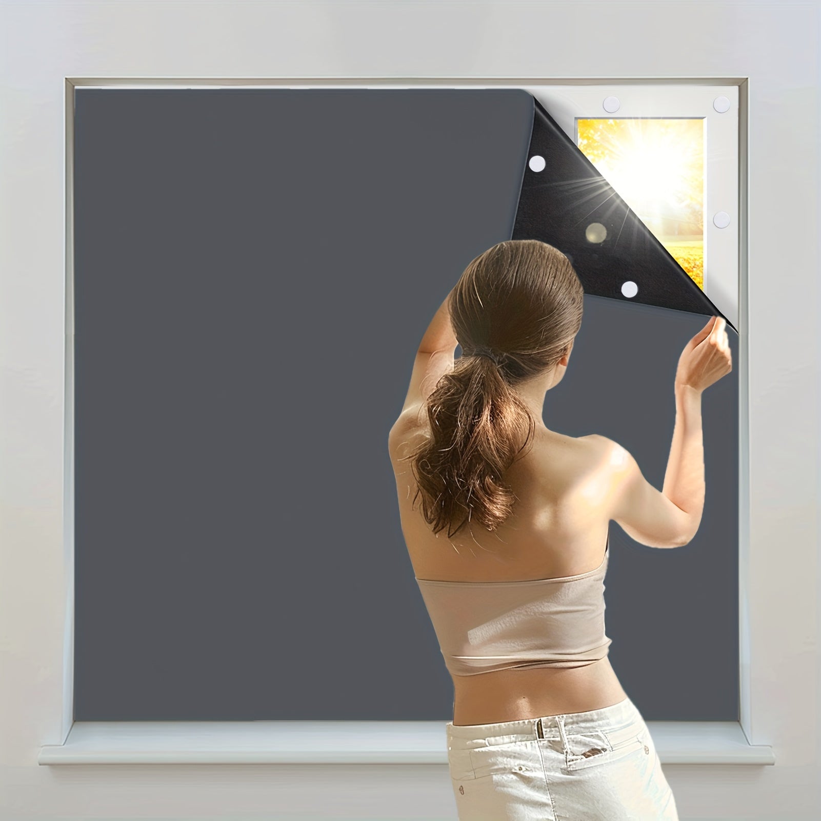 Cortina opaca inalámbrica y portátil con respaldo adhesivo para dormitorio y sala