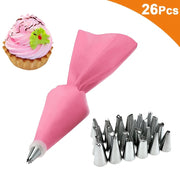 Silicone Pastry Bags Set for Cake Decorating Includes 8 and 26 Pieces Nozzle Kit