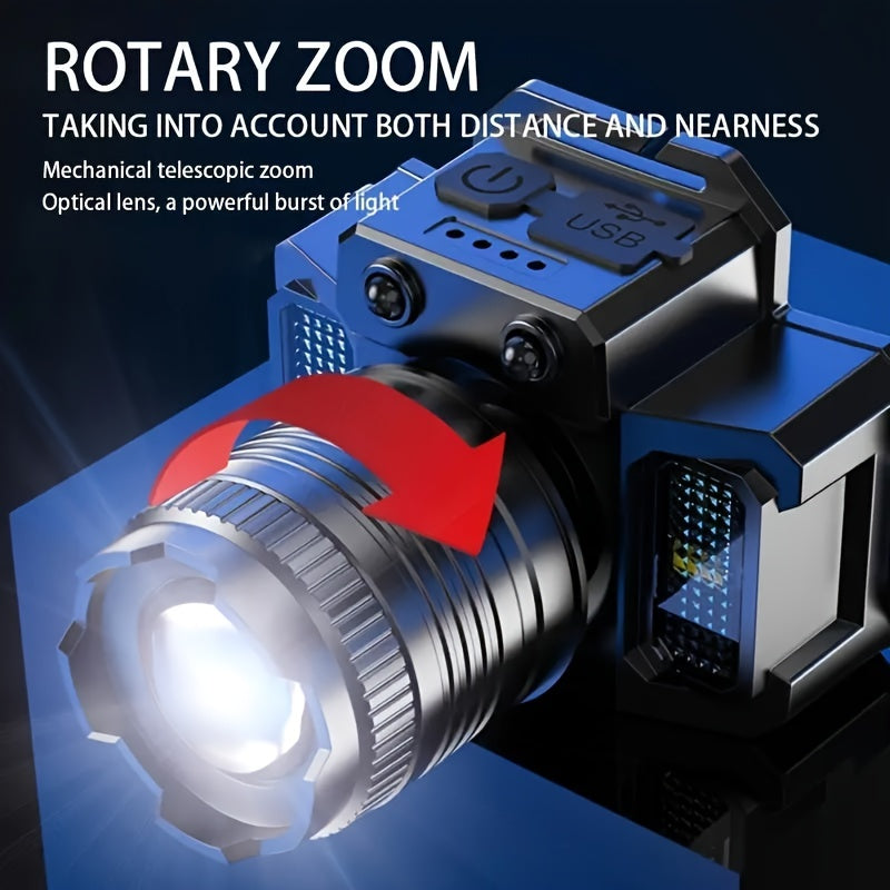 Rechargeable LED Headlamp with Infrared Sensor USB Charging 1500mAh Lithium Battery