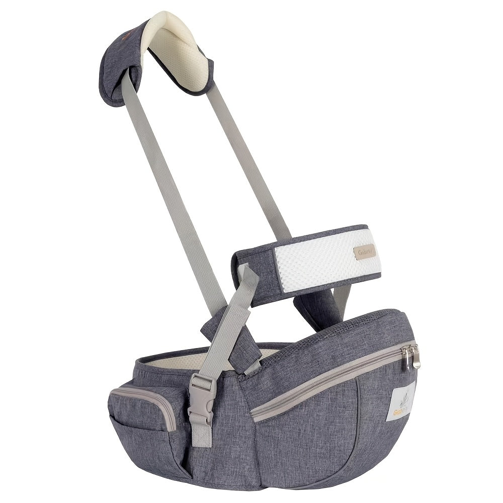 Kids Carrier Gray Ergonomic with Hip Seat Shoulder Strap Waist Belt Storage Pocket